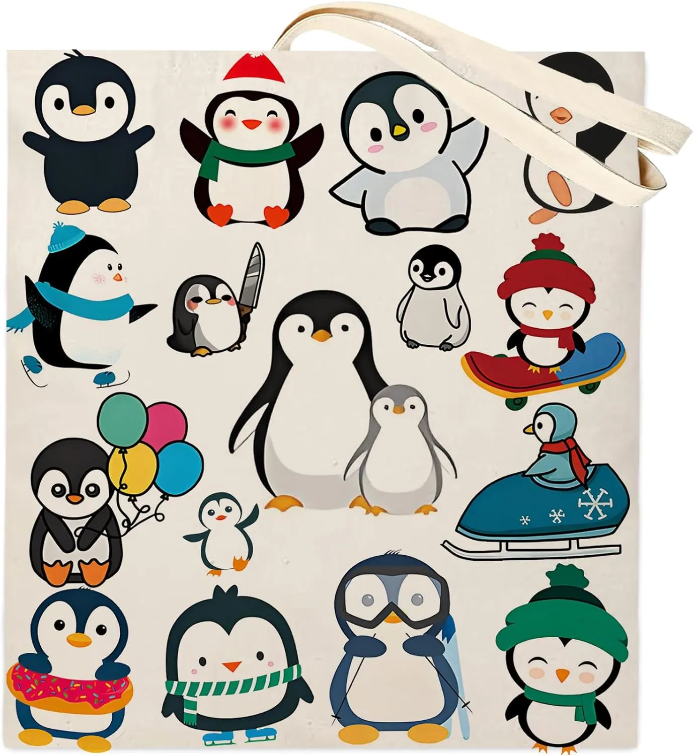 DOOX Penguin Tote Bag, Canvas Reusable Shopping/Grocery/Beach/Gifts Bag - Birthday & Christmas Penguin Gifts for Women