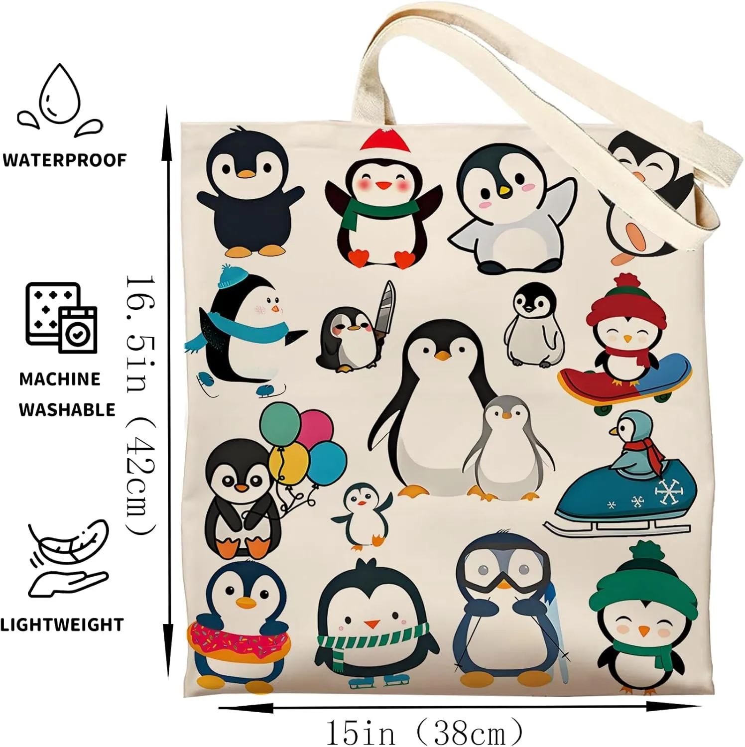 DOOX Penguin Tote Bag, Canvas Reusable Shopping/Grocery/Beach/Gifts Bag - Birthday & Christmas Penguin Gifts for Women