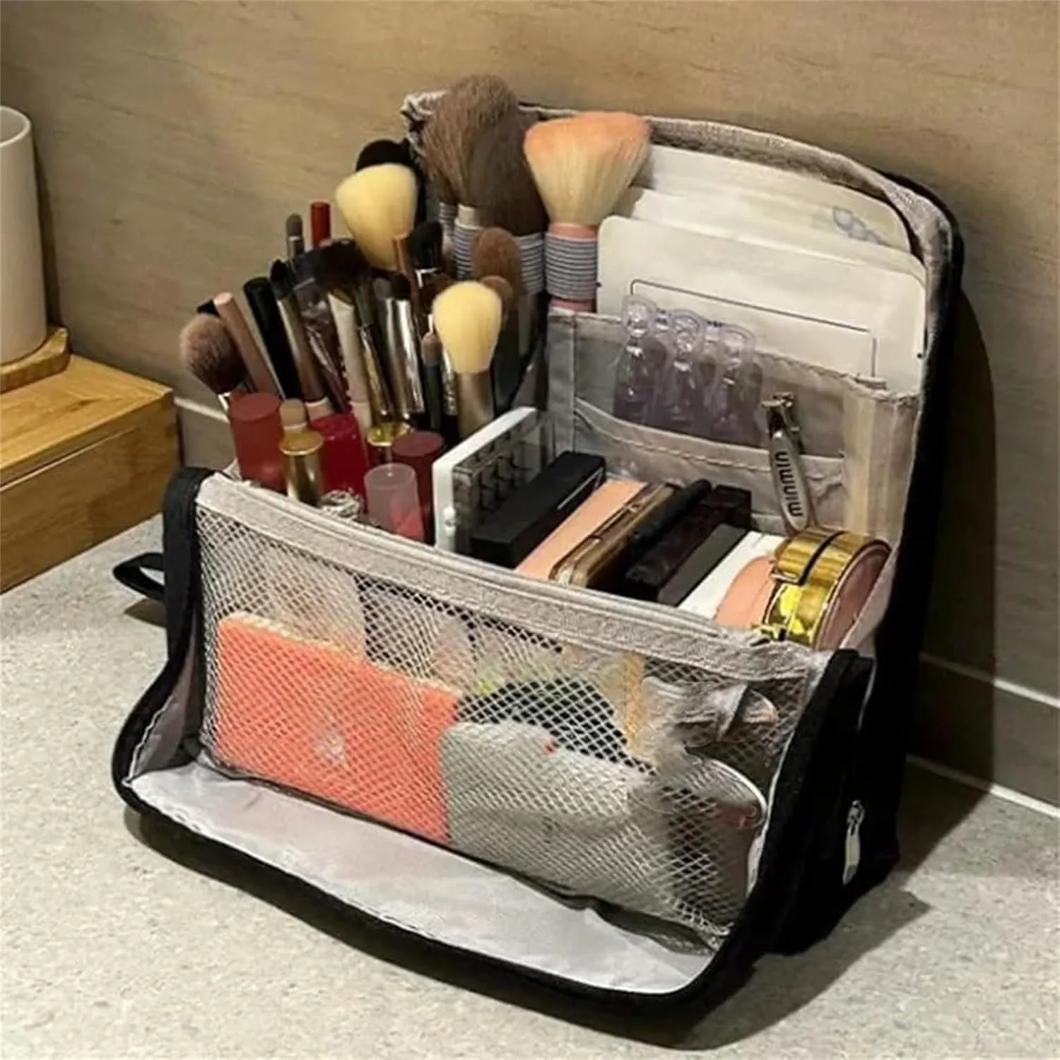 Doresty Makeup Bag, Multi-purpose Large Capacity Oxford Cloth Standing Makeup Bag, Travel Waterproof Organizer with Compartments, Portable Toiletry Bag for Women and Men (Blue)