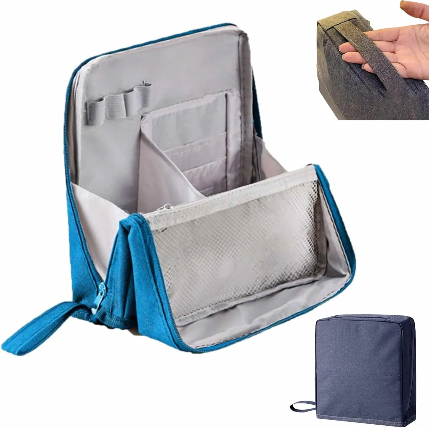 Doresty Makeup Bag, Multi-purpose Large Capacity Oxford Cloth Standing Makeup Bag, Travel Waterproof Organizer with Compartments, Portable Toiletry Bag for Women and Men (Blue)