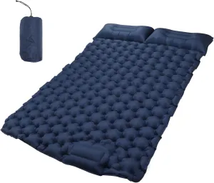 Double layer inflatable camping mat and pillow ergonomic design waterproof nylon camping mat outdoor navy, quick inflation waterproof and easy storage