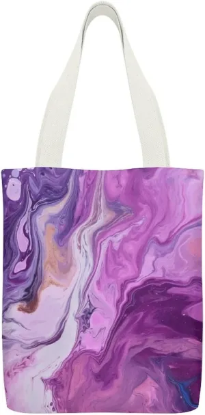 Double-sided Marble Purple Colorful Printed Canvas Tote Bag, Printed Simple Tote Bag, Shoulder Tote Bag, Canvas Bag with Inner Pocket