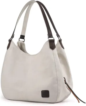 DOURR Women's Multi-pocket Shoulder Bag Fashion Cotton Canvas Handbag Tote Purse