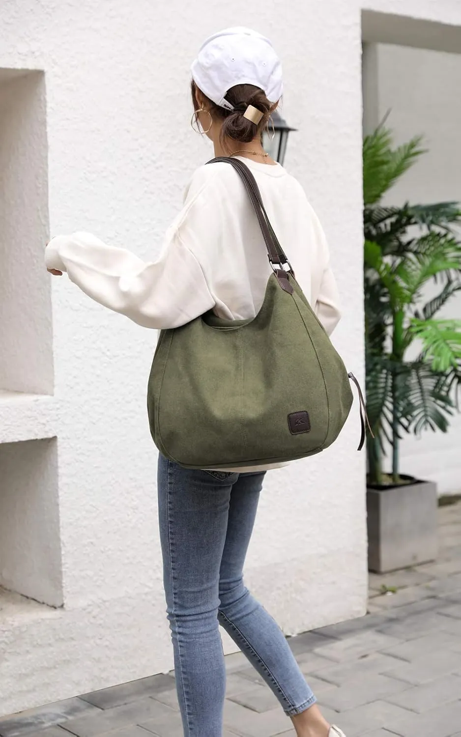 DOURR Women's Multi-pocket Shoulder Bag Fashion Cotton Canvas Handbag Tote Purse