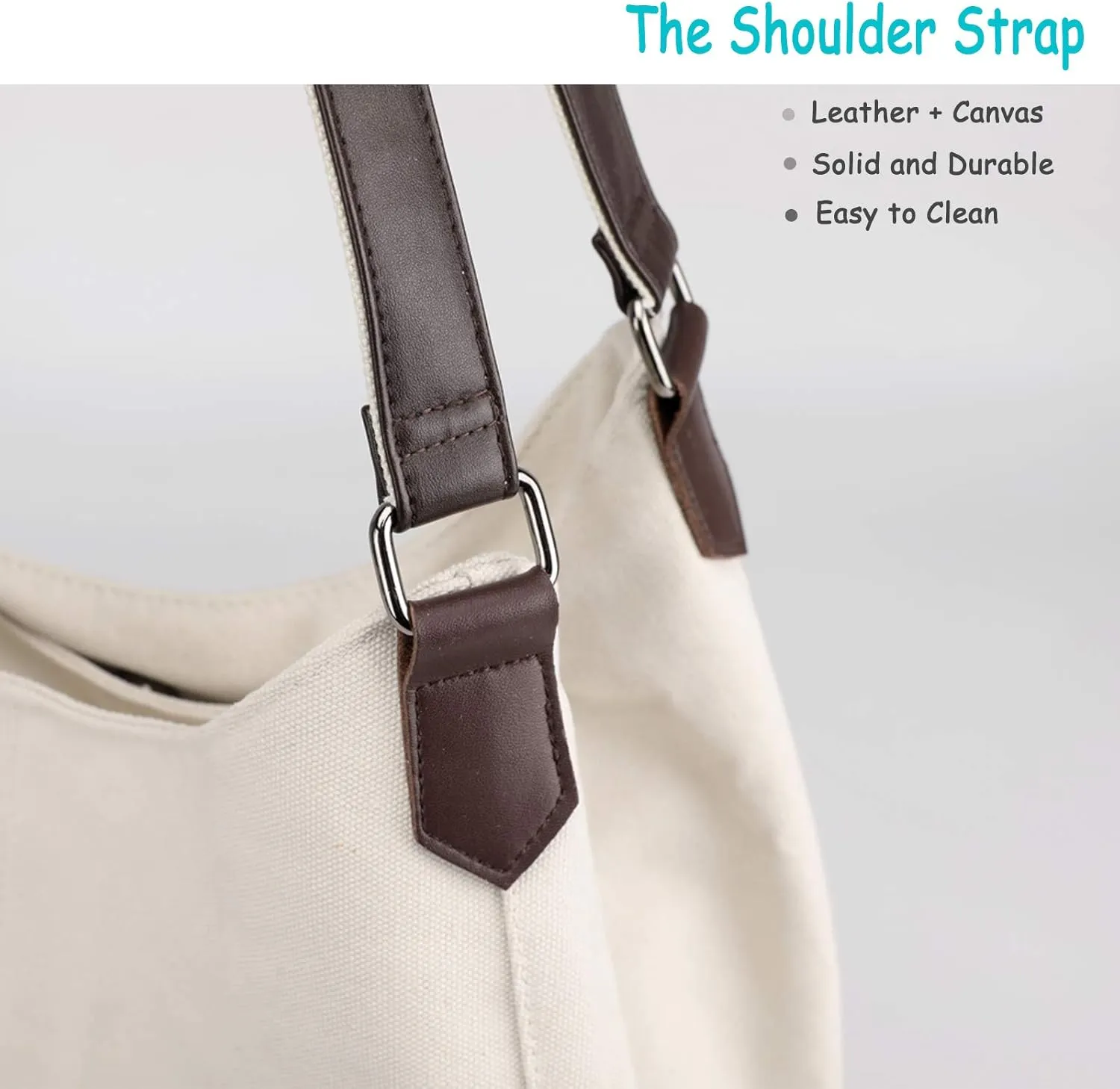 DOURR Women's Multi-pocket Shoulder Bag Fashion Cotton Canvas Handbag Tote Purse