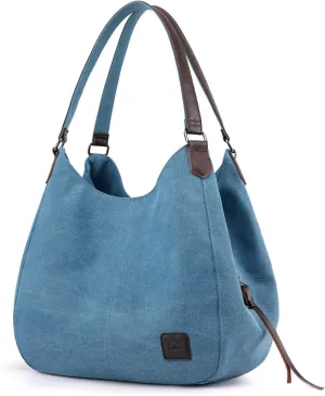 DOURR Women's Multi-pocket Shoulder Bag Fashion Cotton Canvas Handbag Tote Purse