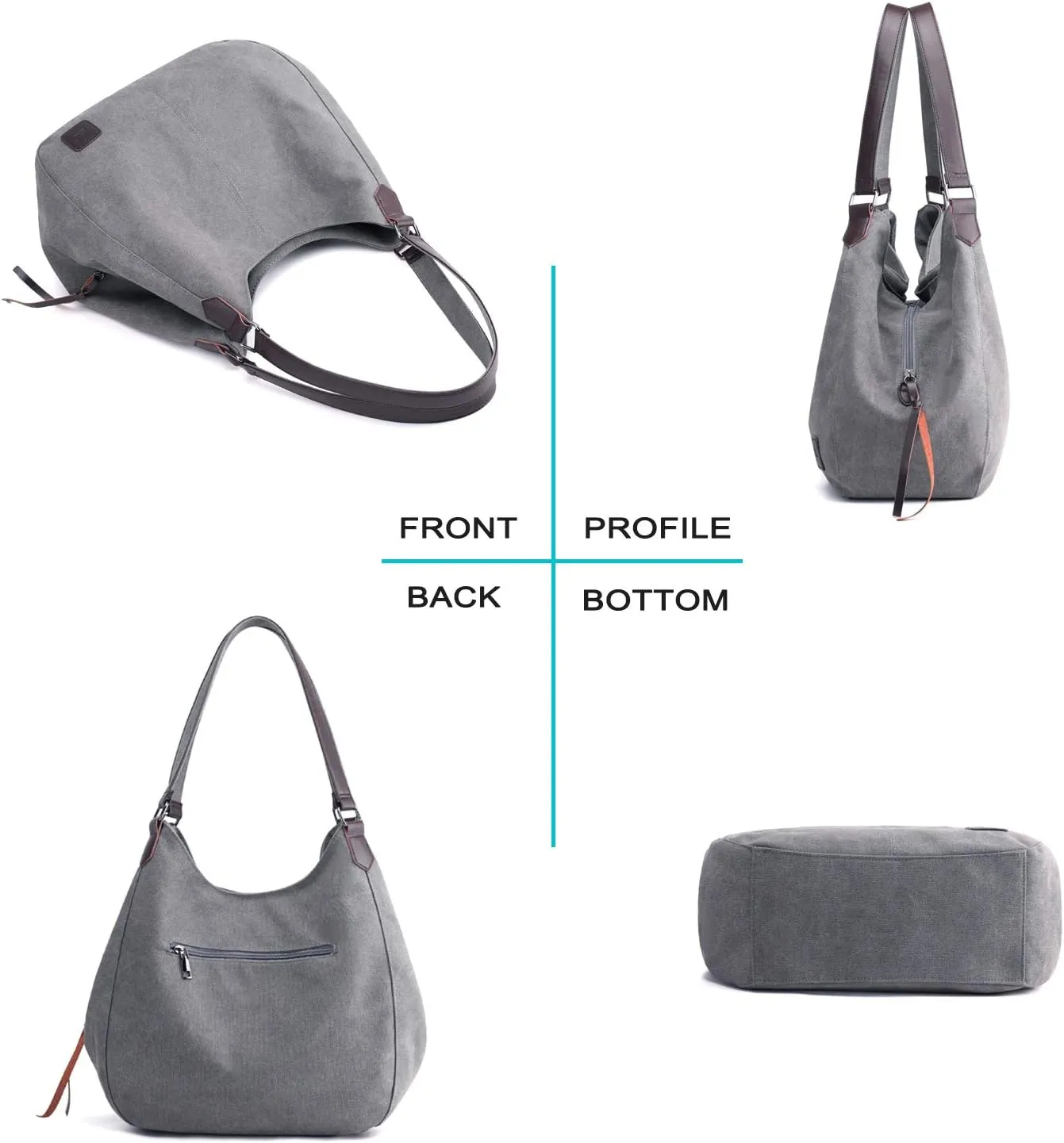 DOURR Women's Multi-pocket Shoulder Bag Fashion Cotton Canvas Handbag Tote Purse