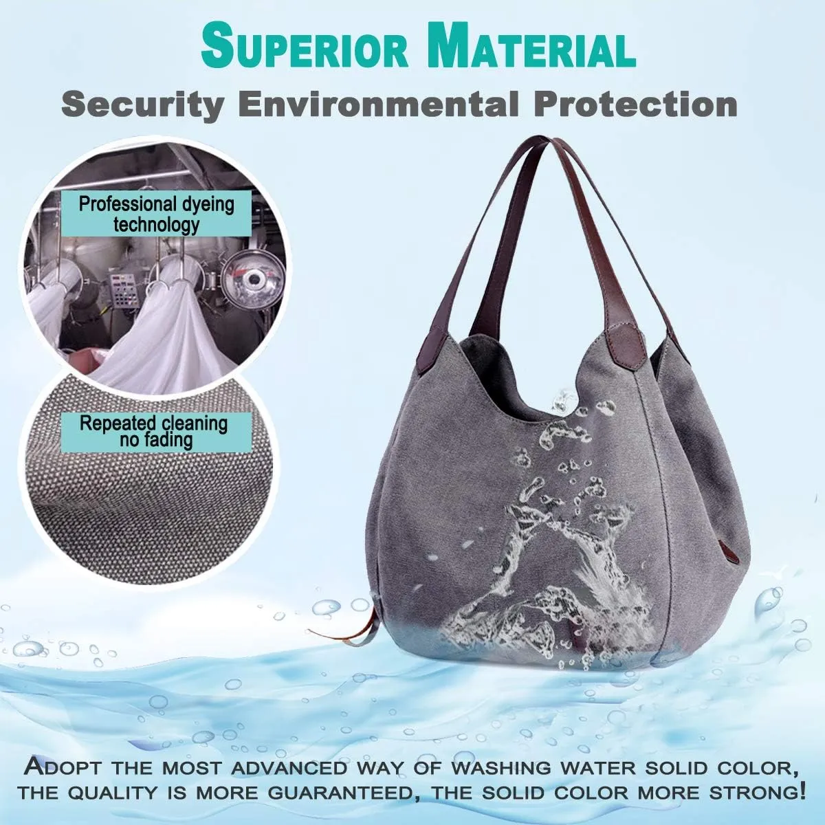 DOURR Women's Multi-pocket Shoulder Bag Fashion Cotton Canvas Handbag Tote Purse