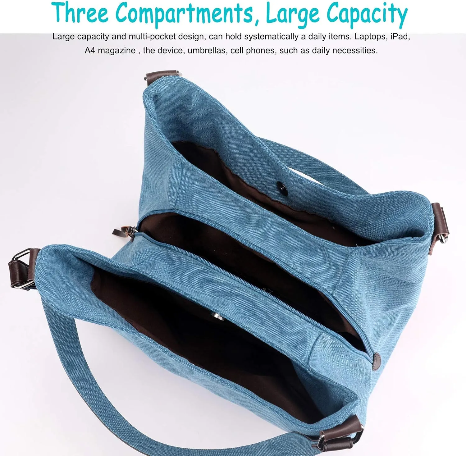 DOURR Women's Multi-pocket Shoulder Bag Fashion Cotton Canvas Handbag Tote Purse