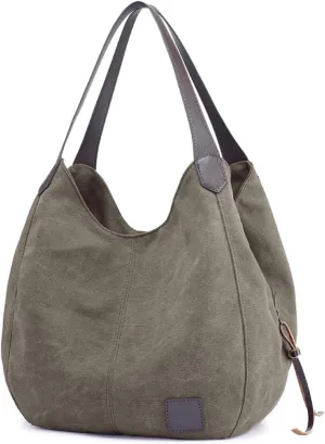 DOURR Women's Multi-pocket Shoulder Bag Fashion Cotton Canvas Handbag Tote Purse