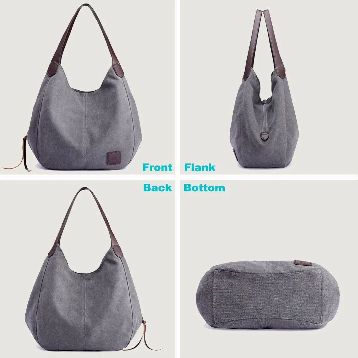 DOURR Women's Multi-pocket Shoulder Bag Fashion Cotton Canvas Handbag Tote Purse