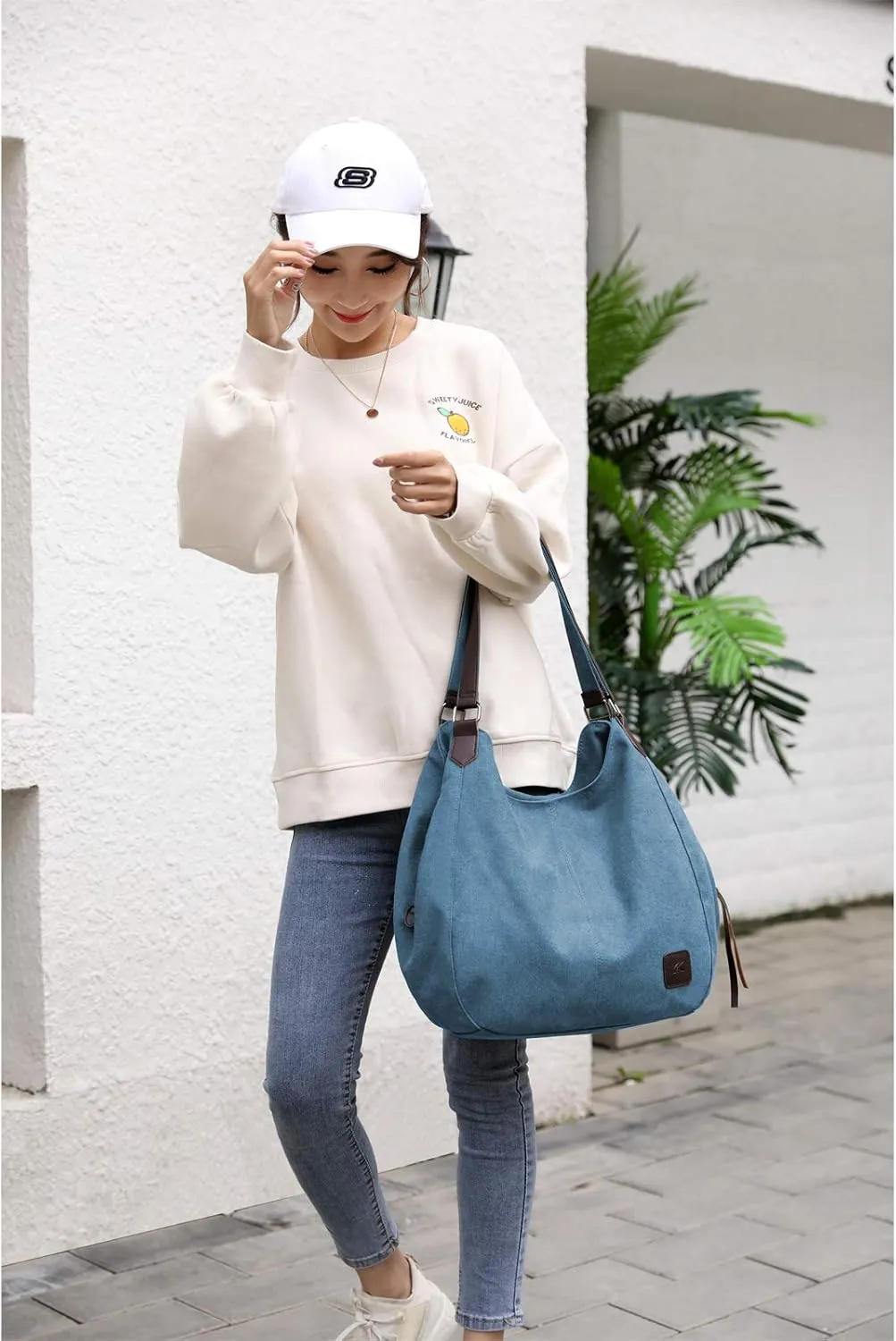 DOURR Women's Multi-pocket Shoulder Bag Fashion Cotton Canvas Handbag Tote Purse