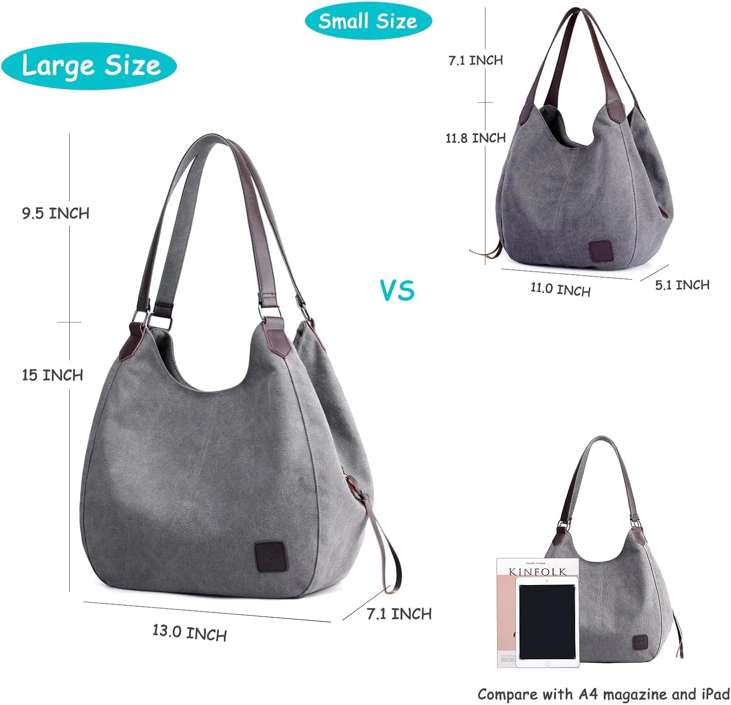 DOURR Women's Multi-pocket Shoulder Bag Fashion Cotton Canvas Handbag Tote Purse