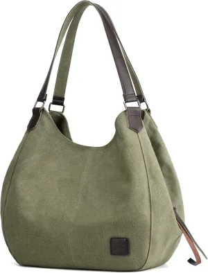 DOURR Women's Multi-pocket Shoulder Bag Fashion Cotton Canvas Handbag Tote Purse