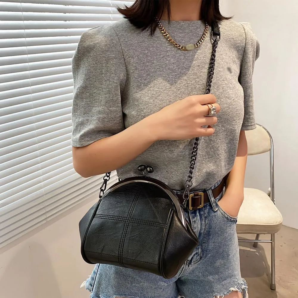Downupdown Women Purses Handbags Kiss Lock Satchel Bag Chain Shoulder Bag PU Leather Hobo Bags Crossbody Bag Clutch Wallet