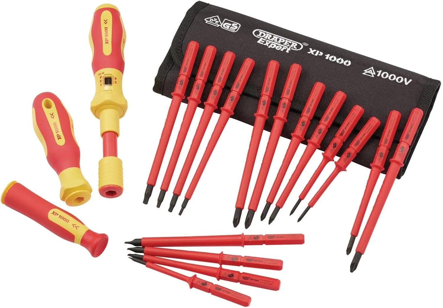 Draper 81762 XP1000 VDE Interchangeable Torque Screwdriver Set (19 Piece),Red and Yellow