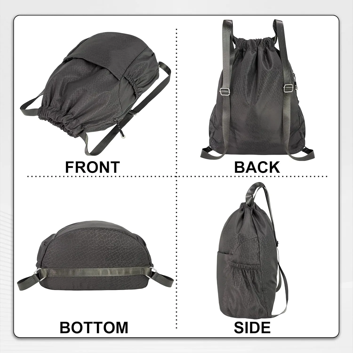 Drawstring Backpack Waterproof Small Gym Bag for Women String Backpack, Sports Gym Sack Cinch Bag with Multi Pockets (Grey)