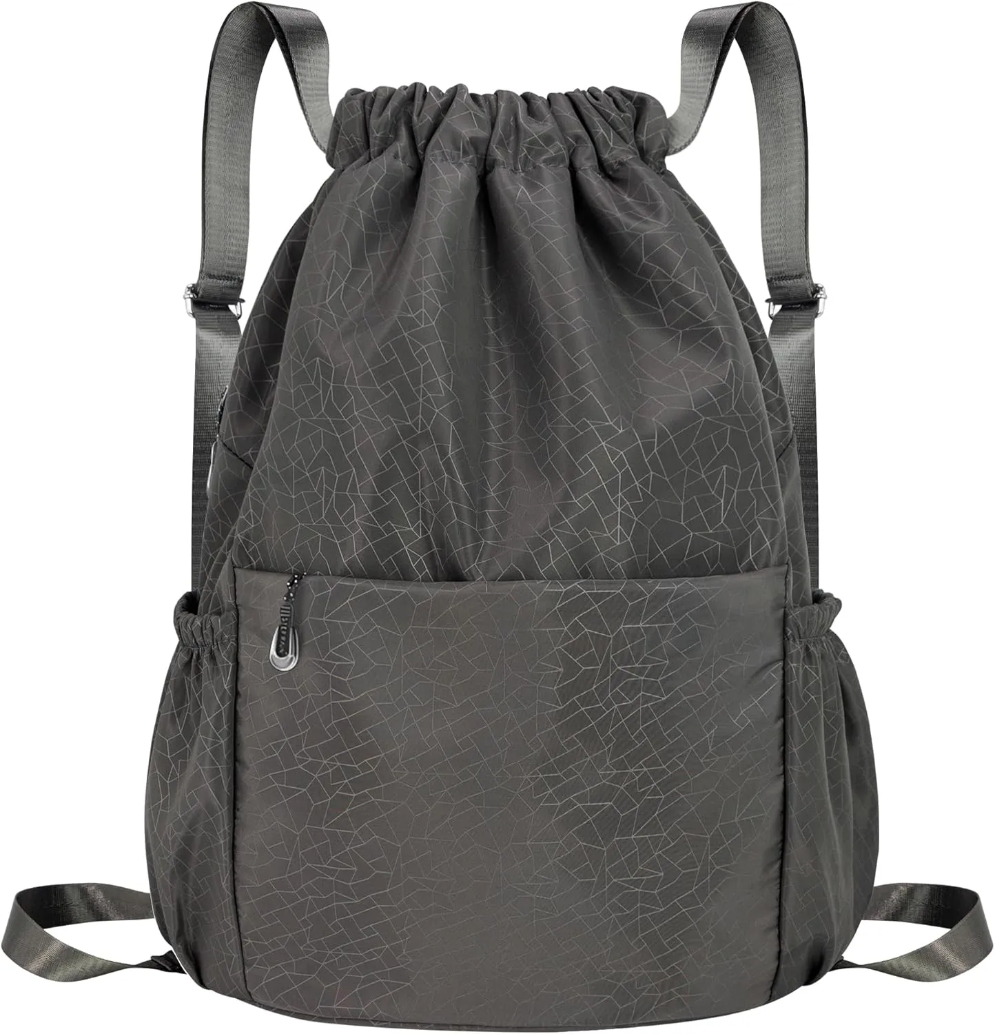 Drawstring Backpack Waterproof Small Gym Bag for Women String Backpack, Sports Gym Sack Cinch Bag with Multi Pockets (Grey)