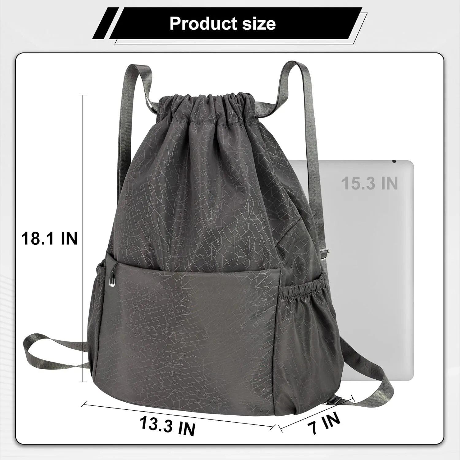 Drawstring Backpack Waterproof Small Gym Bag for Women String Backpack, Sports Gym Sack Cinch Bag with Multi Pockets (Grey)