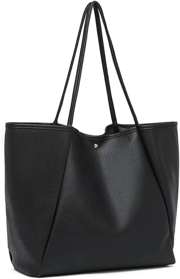 Dreubea Large Leather Tote Bag for Women - Big Work Bag, Spacious Minimalist Handbag, Stylish Laptop Tote for Travel & Office