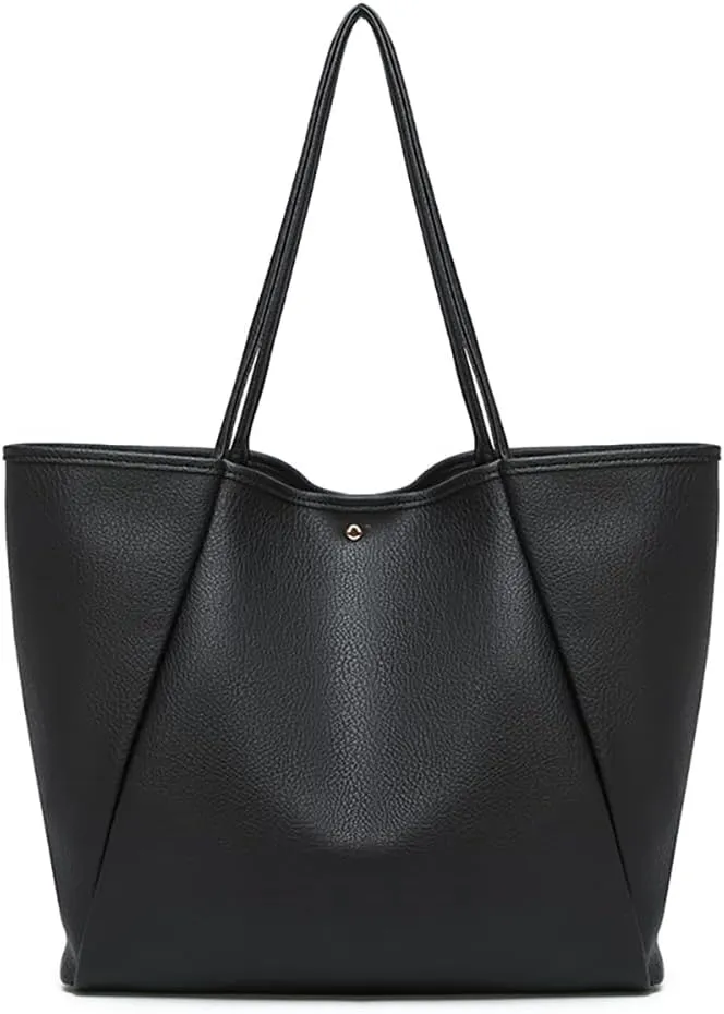 Dreubea Large Leather Tote Bag for Women - Big Work Bag, Spacious Minimalist Handbag, Stylish Laptop Tote for Travel & Office