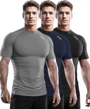 DRSKIN 3, 2 or 1 Pack Men's Compression Shirt Short Sleeve Top Baselayer Sports T-Shirt Athletic Running Active Workout