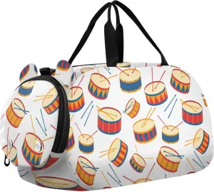 Drums and Drum Sticks Sports Duffle Bag for Girls Boys, Gym Bag with Shoe Compartment, Kids Travel Overnight Weekender Shoulder Bag