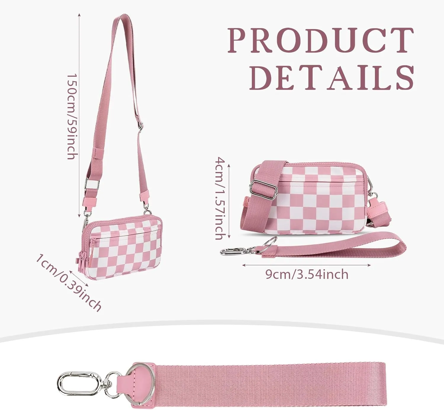 Dual Wristlet Wallets for Women,Checkered Crossbody Purse with 4 Zippers Large Nylon Wristlet Purse with ID Window