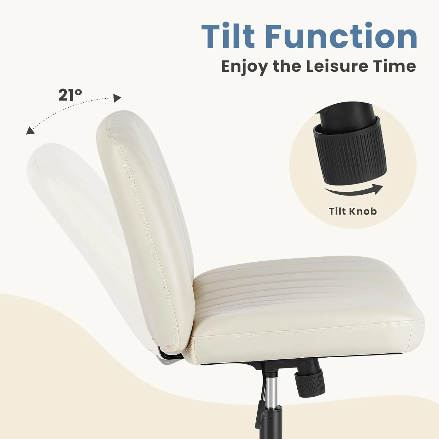 DUMOS Criss Cross Chair Legged Office Wide Comfy Desk Seat, No Wheels Armless Computer Task Seating, Swivel PU Leather Vanity Home Height Adjustable