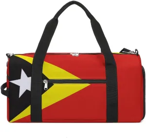 East Timor Flag Sports Gym Bag for Boys Girls with Shoe Compartment Weekender