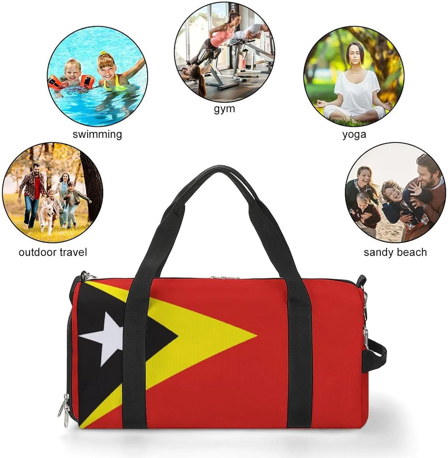 East Timor Flag Sports Gym Bag for Boys Girls with Shoe Compartment Weekender