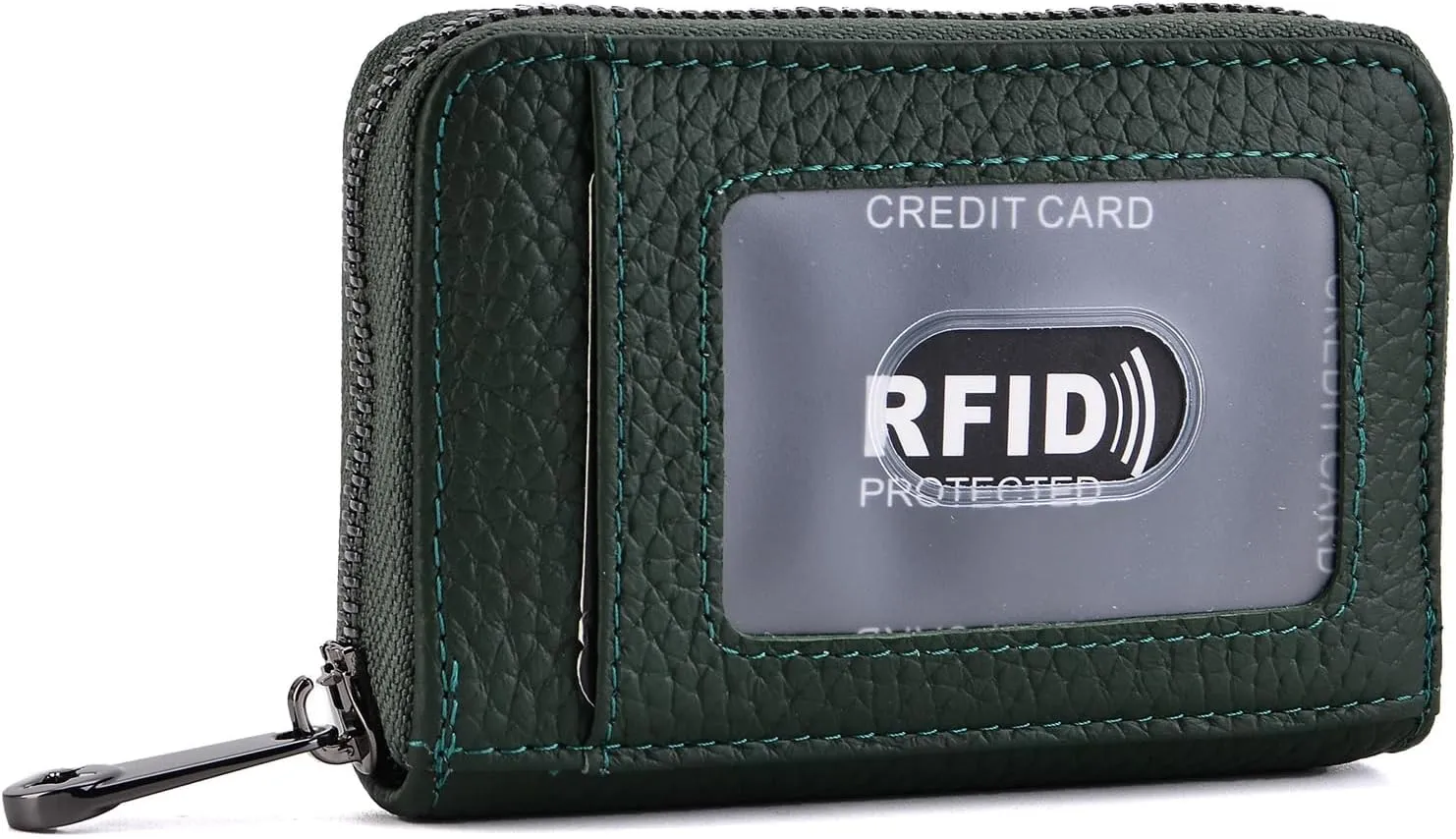 EASTNIGHTS Genuine Leather Credit Card Wallet Accordion Zipper Rfid Credit Card Holder Small Coin Purse with ID Window (green)