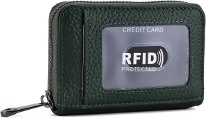 EASTNIGHTS Genuine Leather Credit Card Wallet Accordion Zipper Rfid Credit Card Holder Small Coin Purse with ID Window (green)