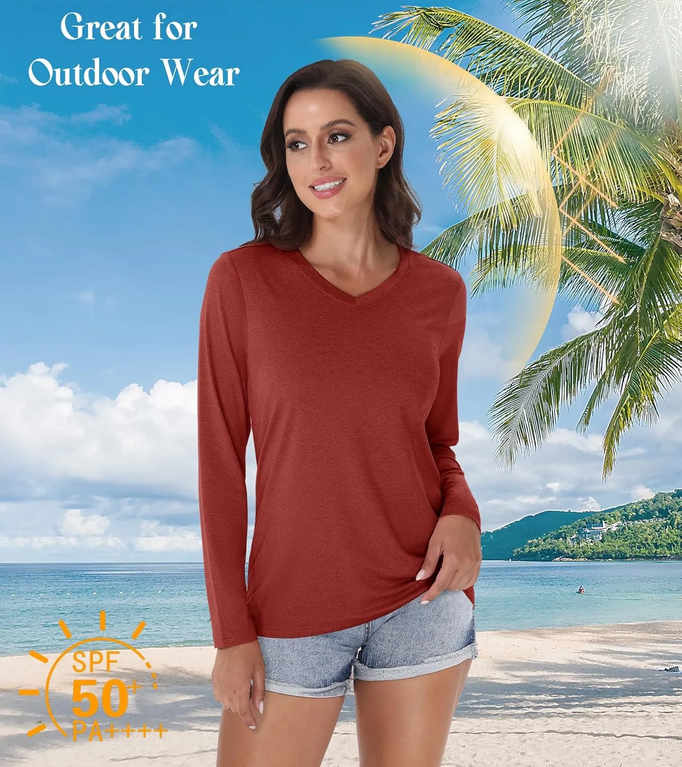 EKLENTSON Women's Long Sleeve T Shirts V-Neck UPF 50  UV Sun Shirt Quick Dry Performance Tees Workout Athletic Tops