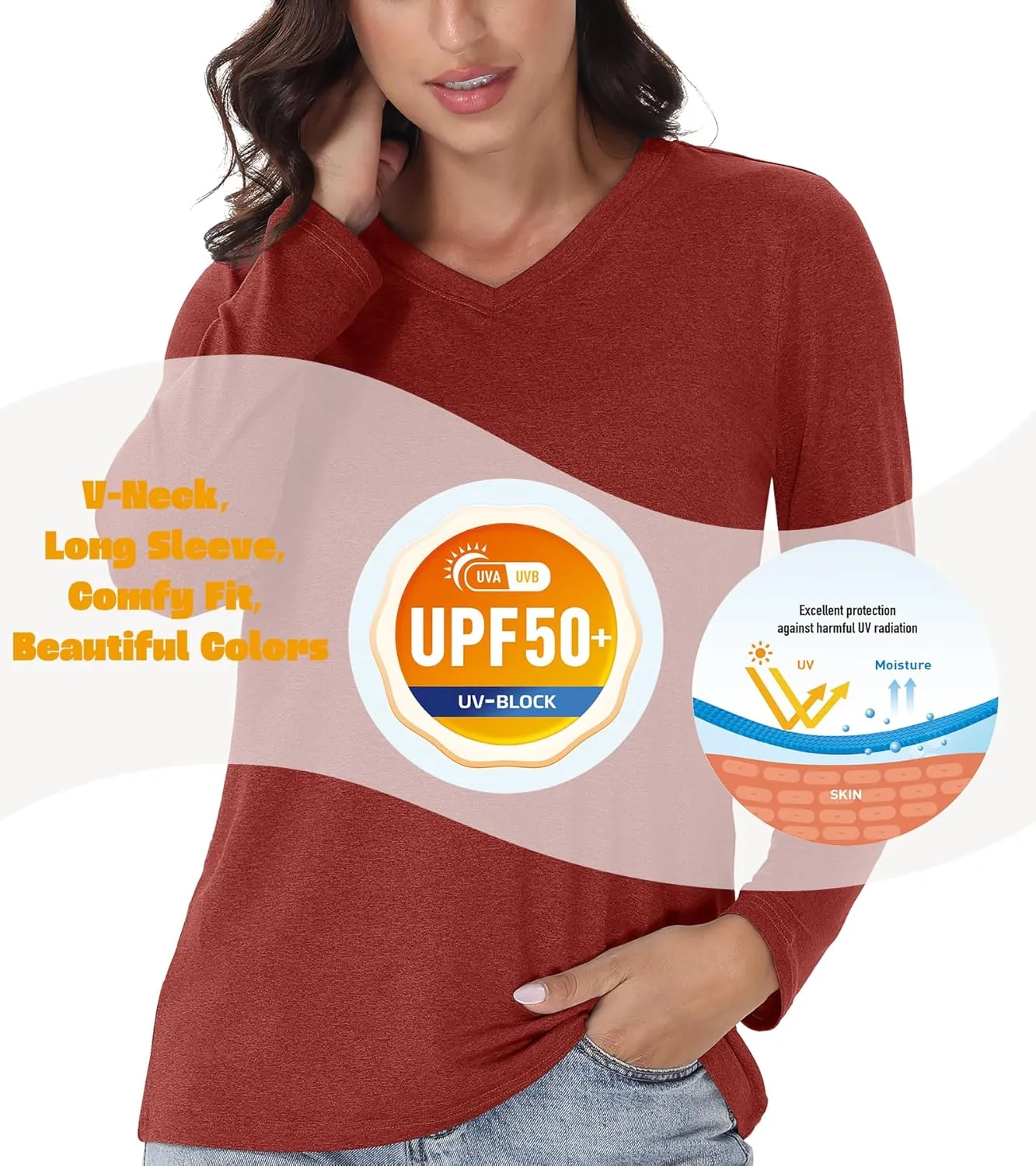 EKLENTSON Women's Long Sleeve T Shirts V-Neck UPF 50  UV Sun Shirt Quick Dry Performance Tees Workout Athletic Tops