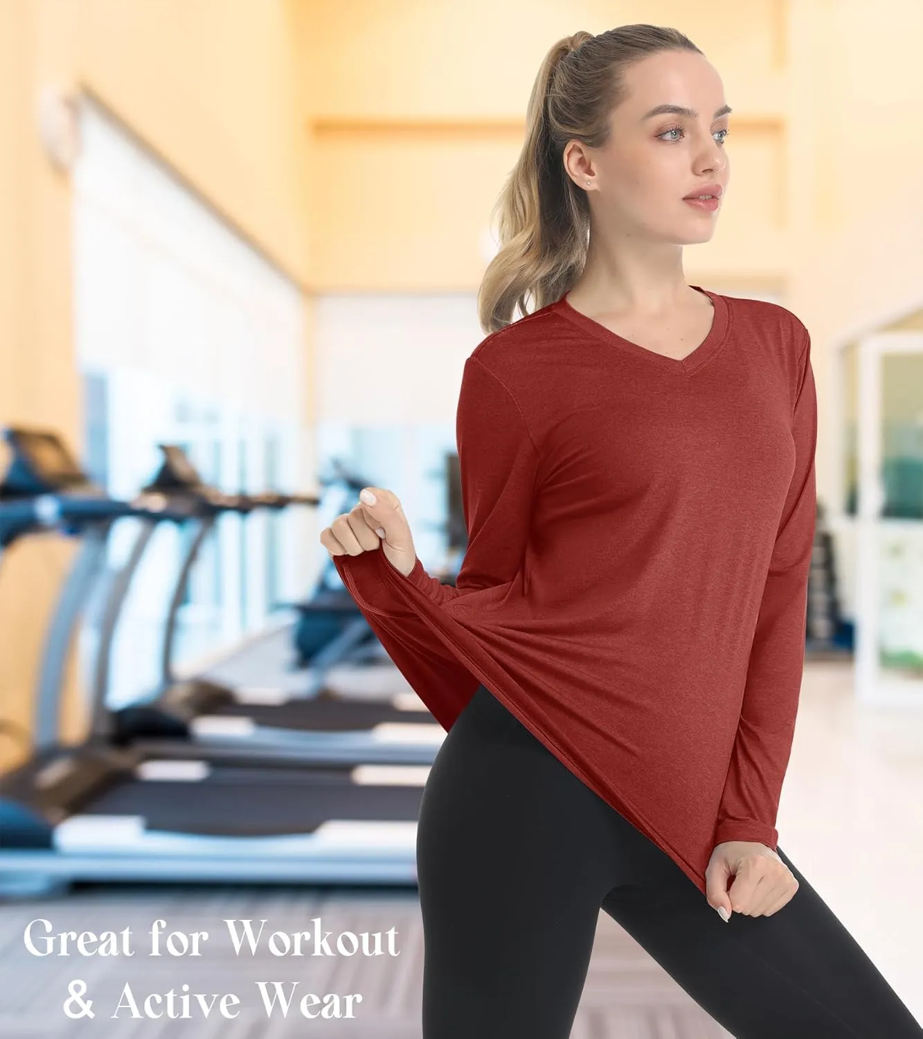 EKLENTSON Women's Long Sleeve T Shirts V-Neck UPF 50  UV Sun Shirt Quick Dry Performance Tees Workout Athletic Tops