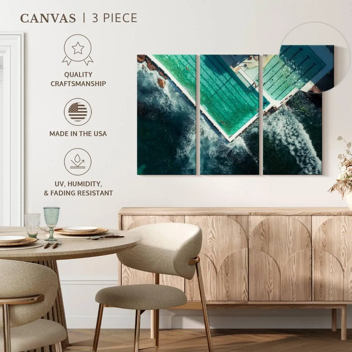 Elephant Stock - Bondi Icebergs Pool Wall Art - Horizontal Multi Panel Canvas - 3 Piece Living Room Wall Decor - Photography Beach Multi Piece Wall Art - Teal And Blue Decor - 33" x 20"