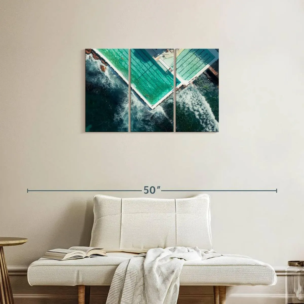 Elephant Stock - Bondi Icebergs Pool Wall Art - Horizontal Multi Panel Canvas - 3 Piece Living Room Wall Decor - Photography Beach Multi Piece Wall Art - Teal And Blue Decor - 33" x 20"