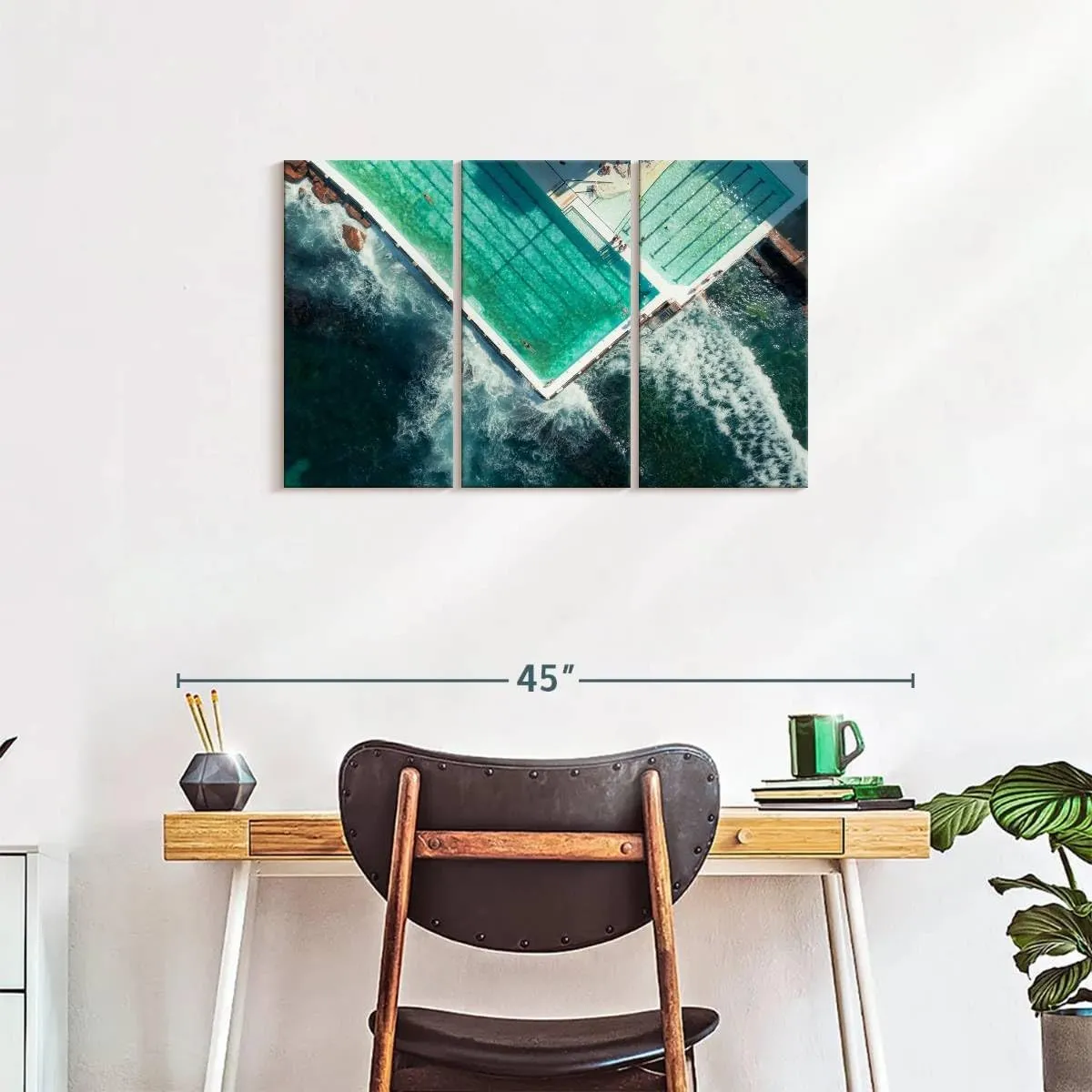 Elephant Stock - Bondi Icebergs Pool Wall Art - Horizontal Multi Panel Canvas - 3 Piece Living Room Wall Decor - Photography Beach Multi Piece Wall Art - Teal And Blue Decor - 33" x 20"
