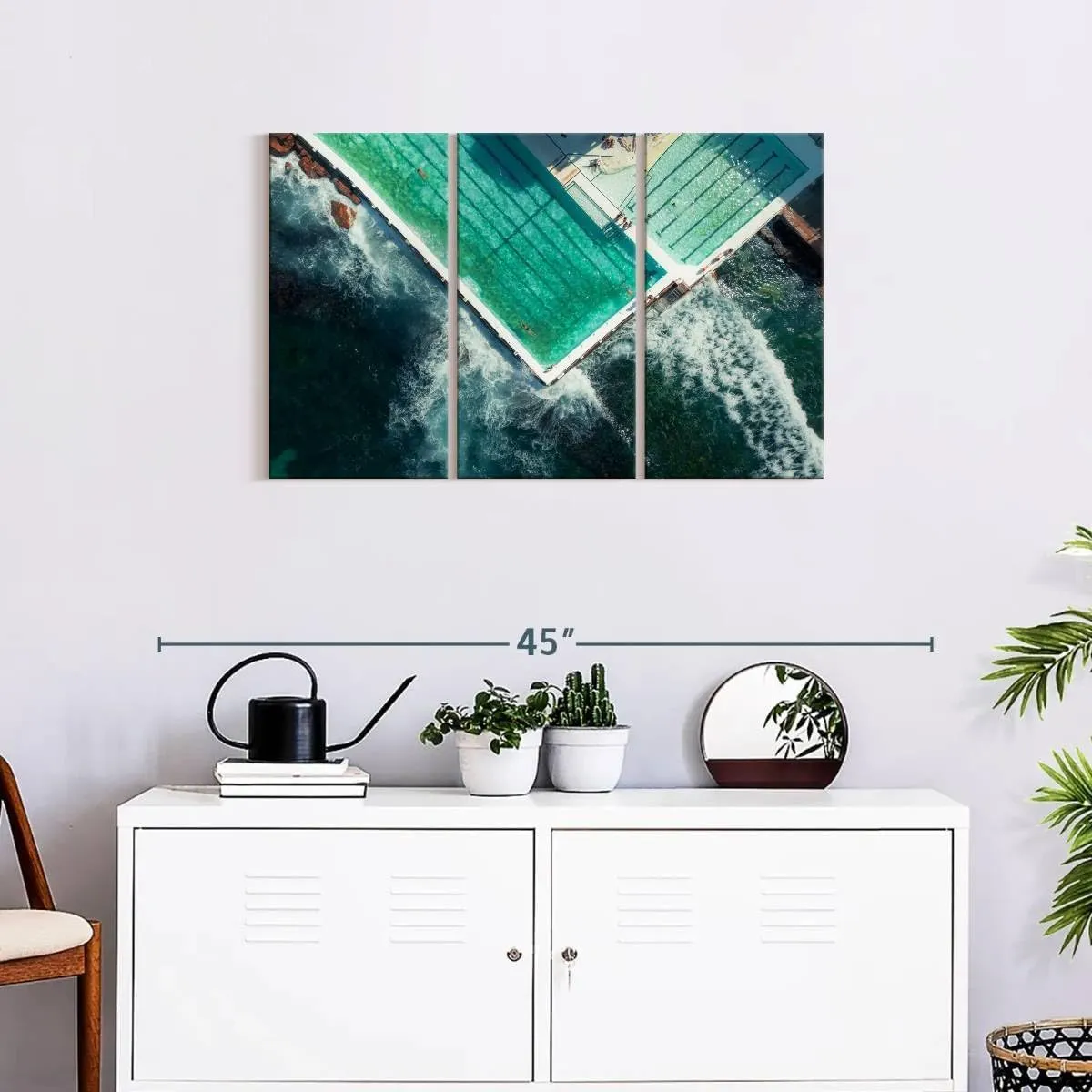 Elephant Stock - Bondi Icebergs Pool Wall Art - Horizontal Multi Panel Canvas - 3 Piece Living Room Wall Decor - Photography Beach Multi Piece Wall Art - Teal And Blue Decor - 33" x 20"