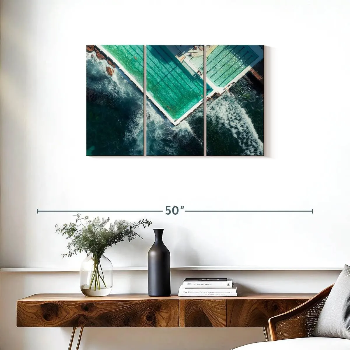 Elephant Stock - Bondi Icebergs Pool Wall Art - Horizontal Multi Panel Canvas - 3 Piece Living Room Wall Decor - Photography Beach Multi Piece Wall Art - Teal And Blue Decor - 33" x 20"