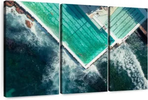 Elephant Stock - Bondi Icebergs Pool Wall Art - Horizontal Multi Panel Canvas - 3 Piece Living Room Wall Decor - Photography Beach Multi Piece Wall Art - Teal And Blue Decor - 33" x 20"