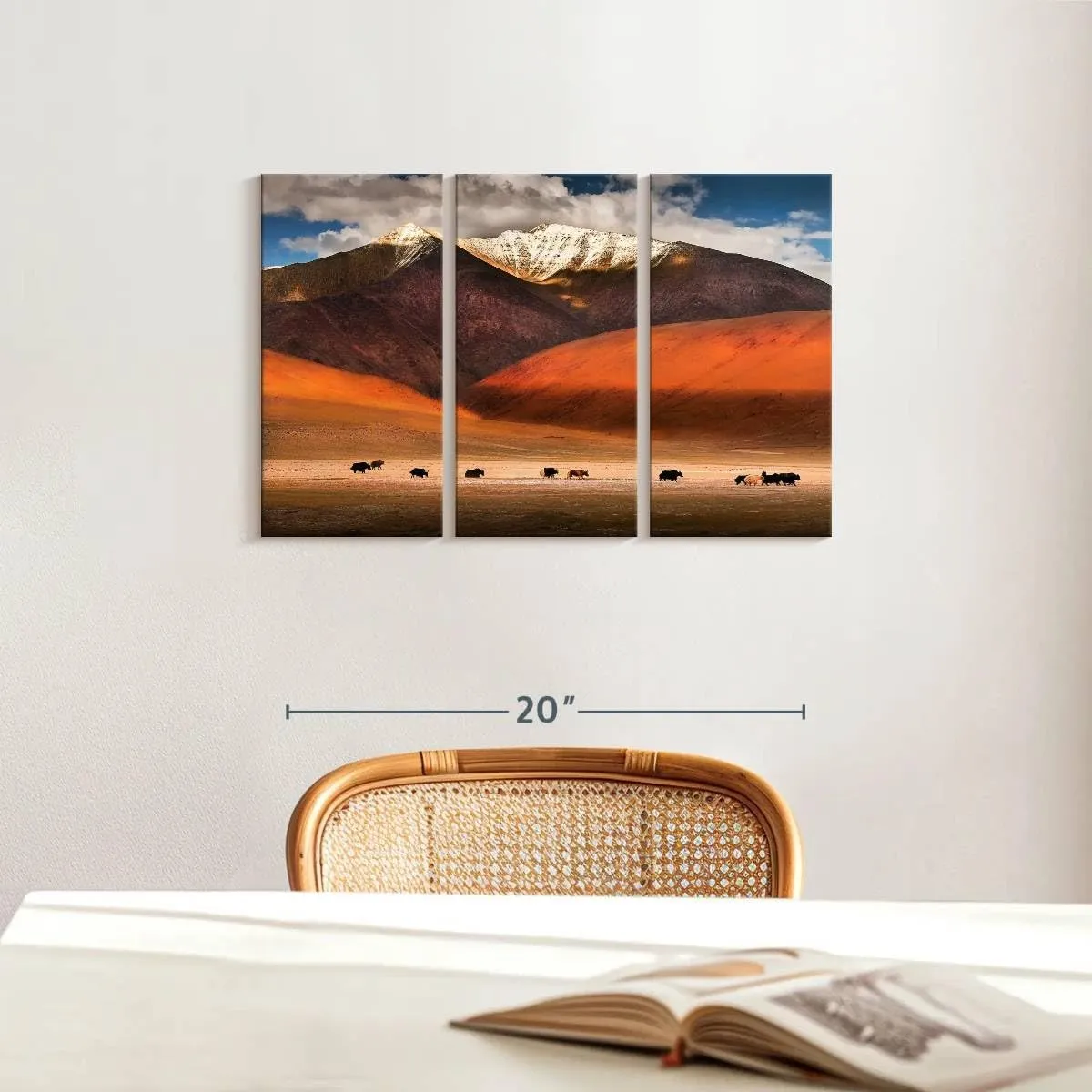 Elephant Stock - Ladakh Wild Yaks Wall Art - Horizontal Multi Panel Canvas - 3 Piece Living Room Wall Decor - Photography Nature Multi Piece Wall Art - Brown And Beige Decor - 23" x 14"