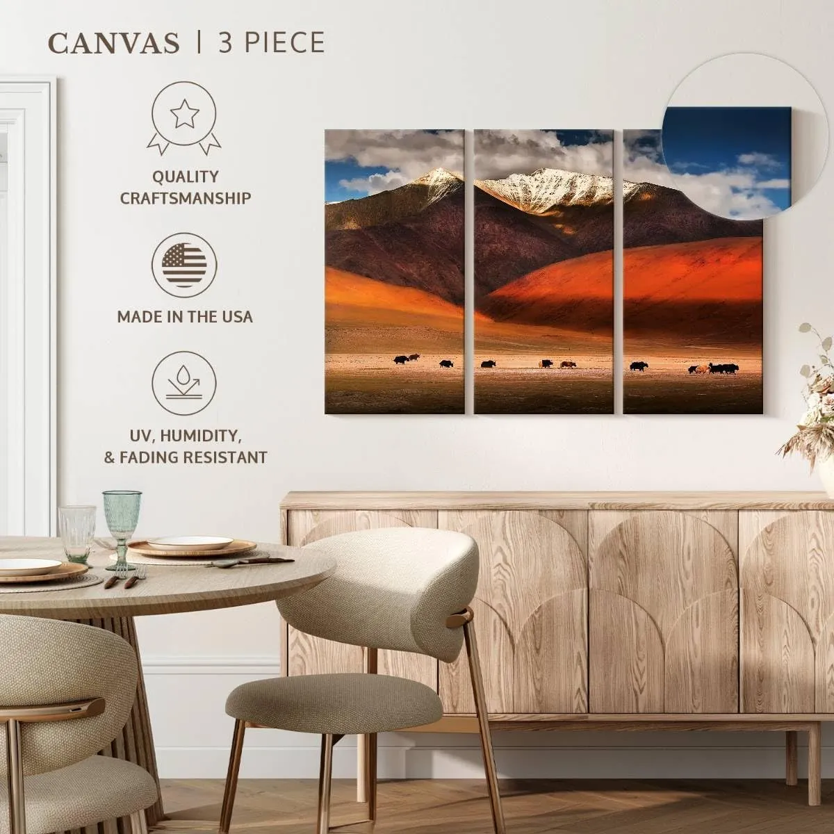 Elephant Stock - Ladakh Wild Yaks Wall Art - Horizontal Multi Panel Canvas - 3 Piece Living Room Wall Decor - Photography Nature Multi Piece Wall Art - Brown And Beige Decor - 23" x 14"