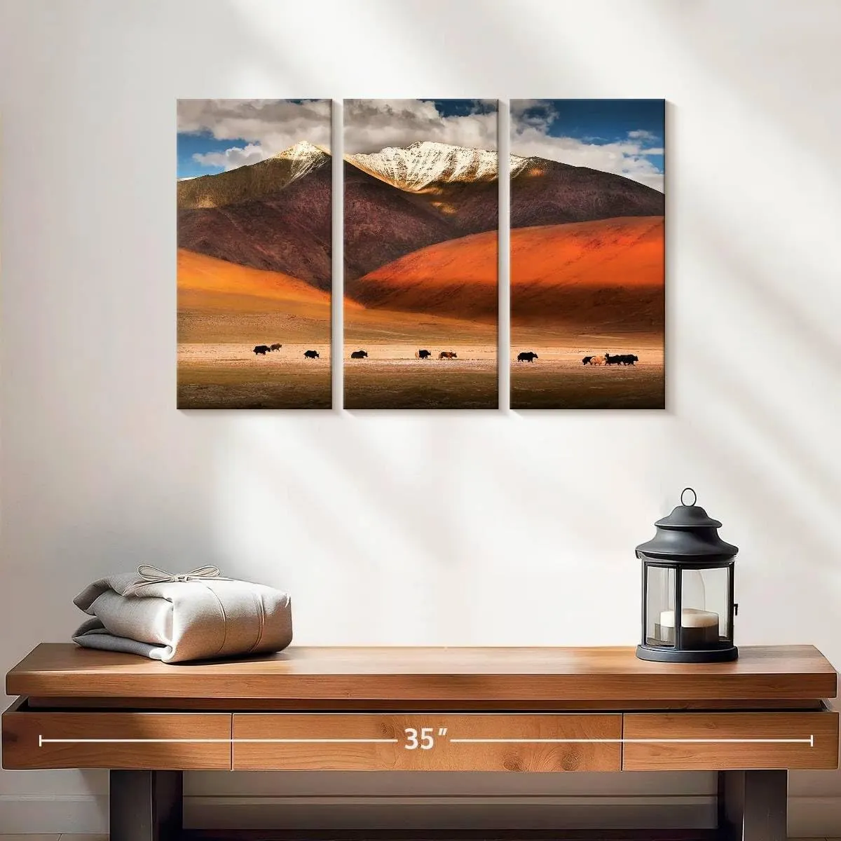 Elephant Stock - Ladakh Wild Yaks Wall Art - Horizontal Multi Panel Canvas - 3 Piece Living Room Wall Decor - Photography Nature Multi Piece Wall Art - Brown And Beige Decor - 23" x 14"