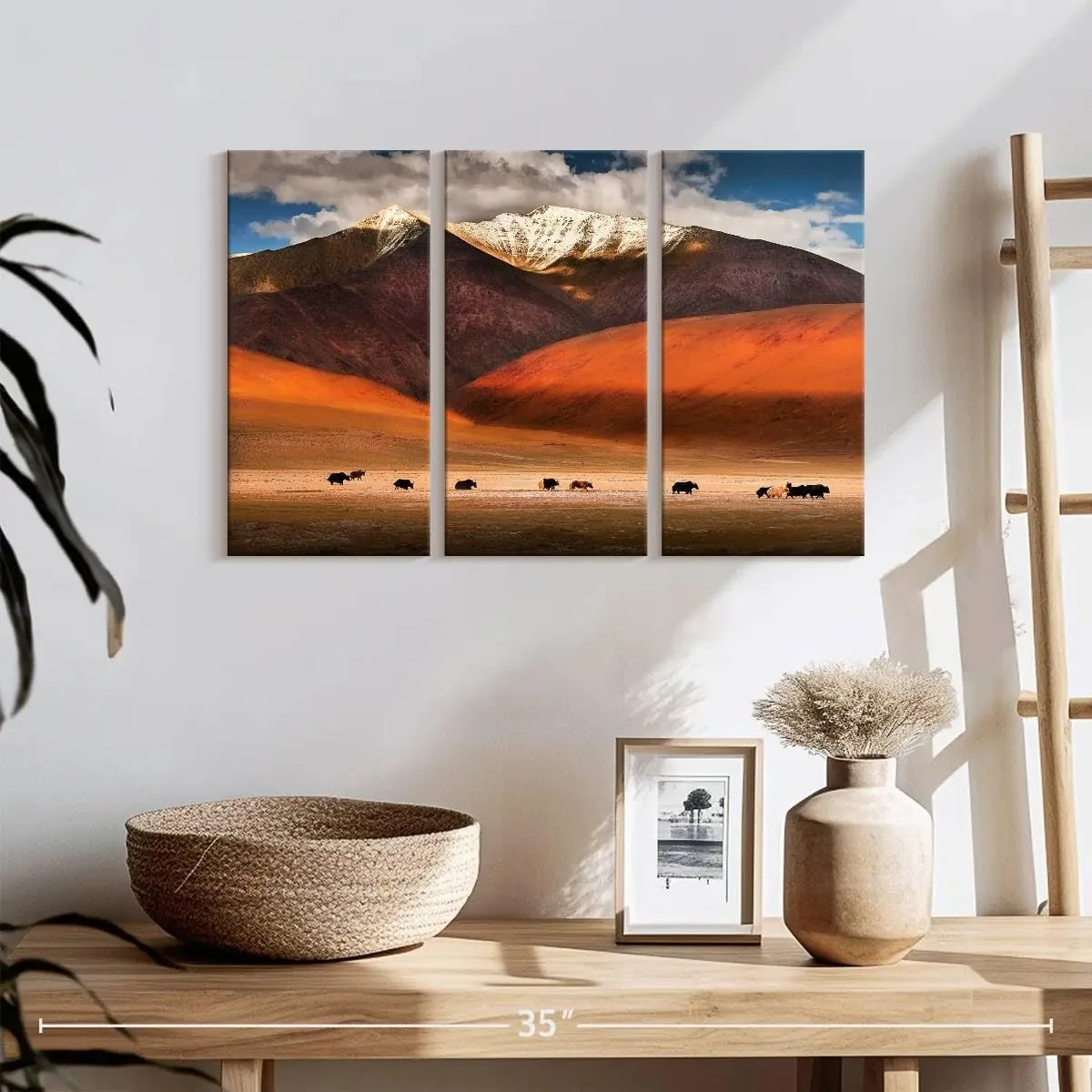 Elephant Stock - Ladakh Wild Yaks Wall Art - Horizontal Multi Panel Canvas - 3 Piece Living Room Wall Decor - Photography Nature Multi Piece Wall Art - Brown And Beige Decor - 23" x 14"