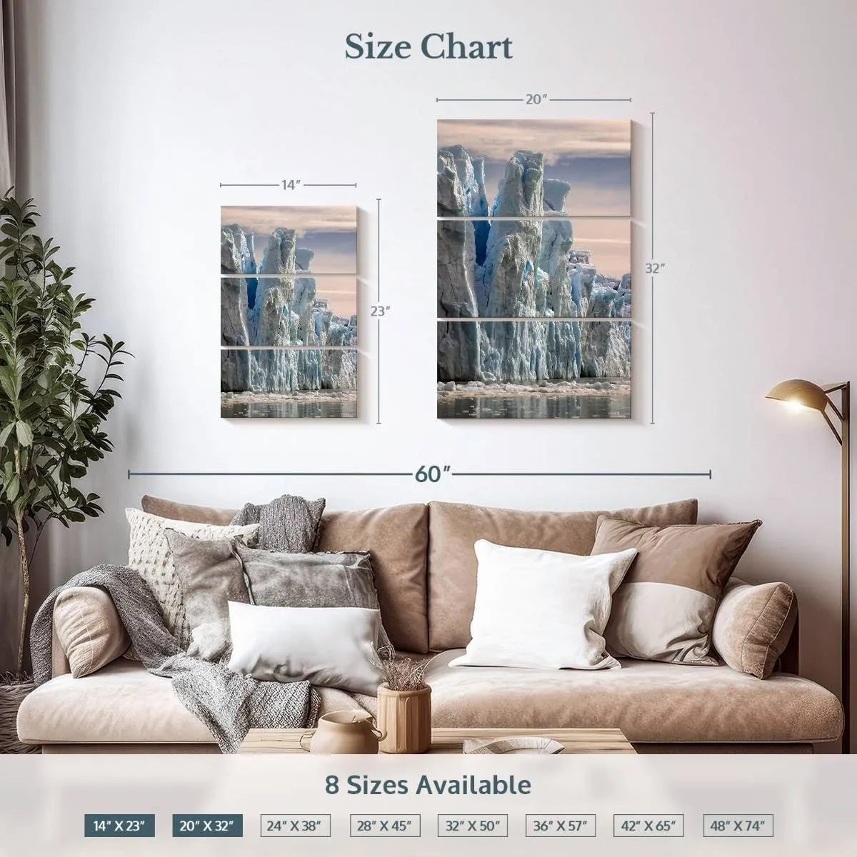 Elephant Stock - Towering Icebergs Wall Art - Vertical Multi Panel Canvas - 3 Piece Living Room Wall Decor - Photography Nature Multi Piece Wall Art - White And Gray Decor - 20" x 32"