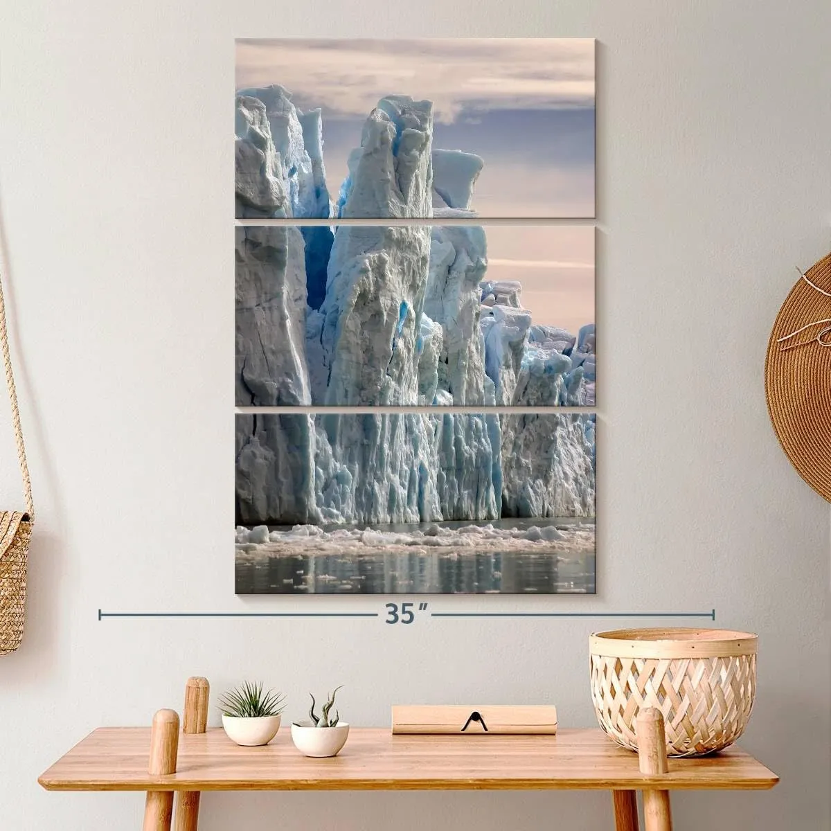 Elephant Stock - Towering Icebergs Wall Art - Vertical Multi Panel Canvas - 3 Piece Living Room Wall Decor - Photography Nature Multi Piece Wall Art - White And Gray Decor - 20" x 32"