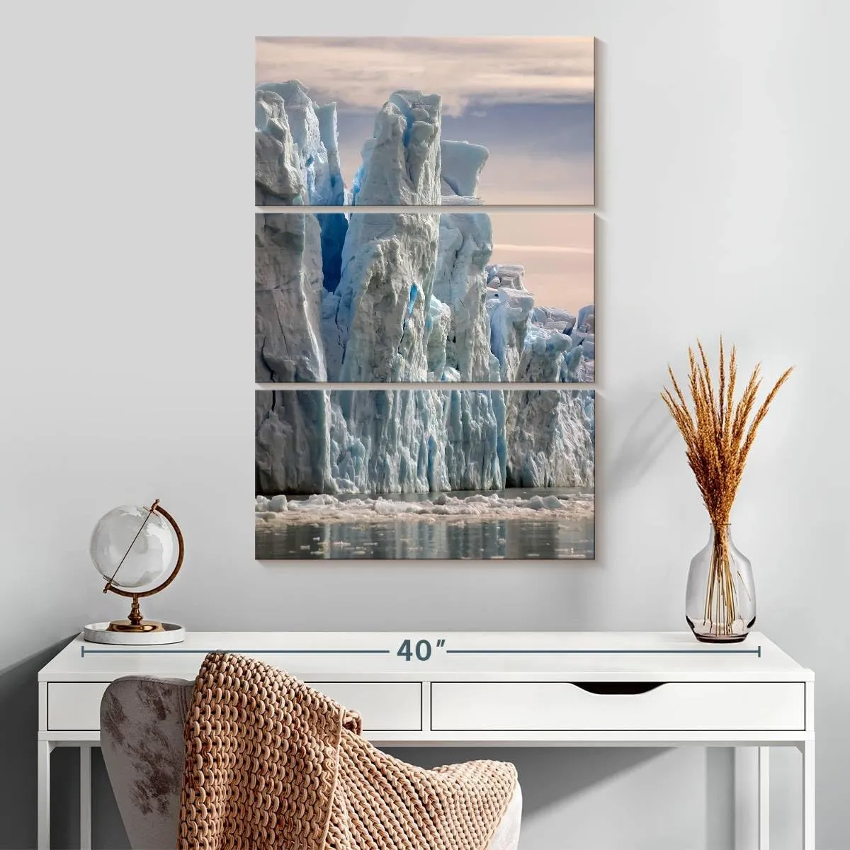Elephant Stock - Towering Icebergs Wall Art - Vertical Multi Panel Canvas - 3 Piece Living Room Wall Decor - Photography Nature Multi Piece Wall Art - White And Gray Decor - 20" x 32"