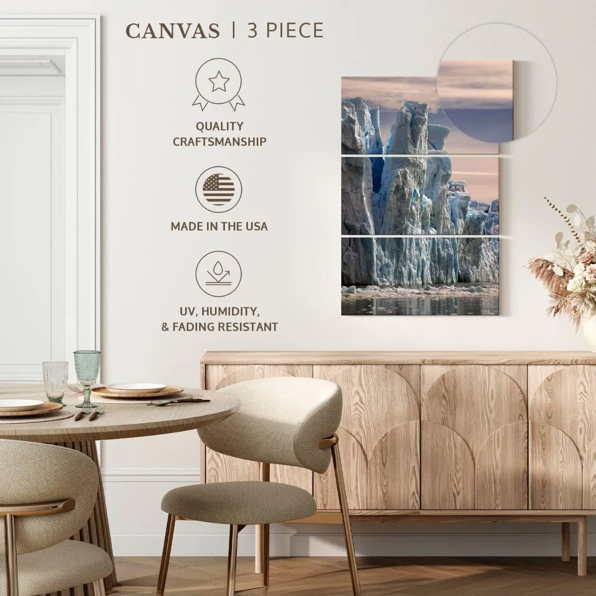 Elephant Stock - Towering Icebergs Wall Art - Vertical Multi Panel Canvas - 3 Piece Living Room Wall Decor - Photography Nature Multi Piece Wall Art - White And Gray Decor - 20" x 32"